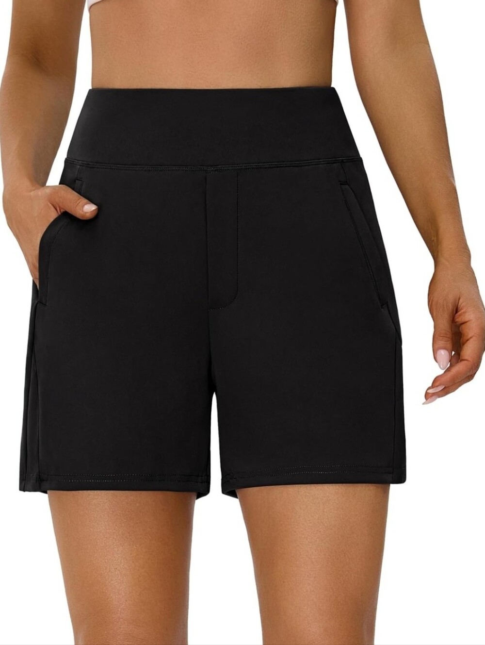 High-Waist Black Women’s Active Shorts with Pockets